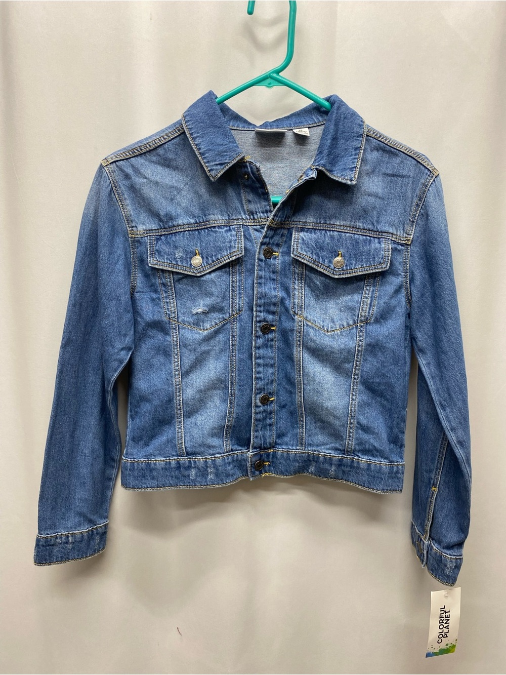 Girls jean jacket cropped xl 14-16 snap buttons classic denim new with tags